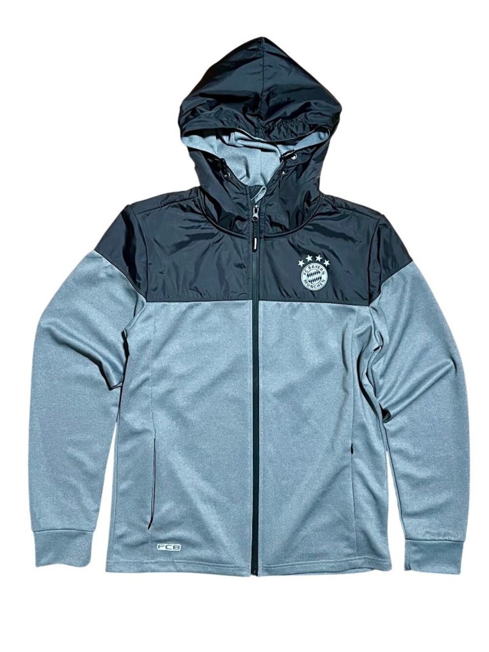 FC Bayern Munchen Full Zip Gray & Black Hooded Soccer Jacket, Men's Small